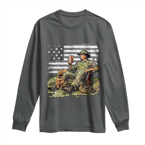 Trump Hunting Long Sleeve Shirt American Flag Beer Drinking Chillin TS09 Dark Heather Print Your Wear