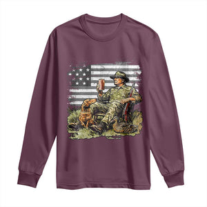 Trump Hunting Long Sleeve Shirt American Flag Beer Drinking Chillin TS09 Maroon Print Your Wear