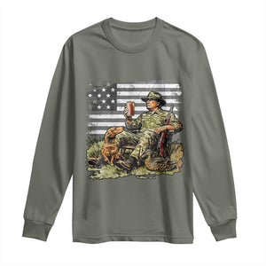 Trump Hunting Long Sleeve Shirt American Flag Beer Drinking Chillin TS09 Military Green Print Your Wear