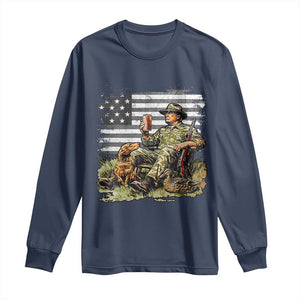 Trump Hunting Long Sleeve Shirt American Flag Beer Drinking Chillin TS09 Navy Print Your Wear