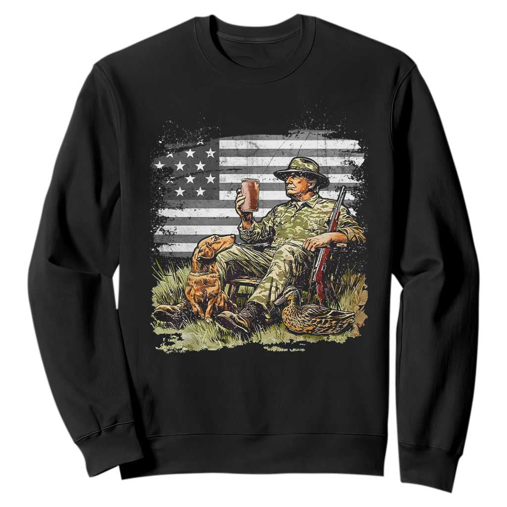 Trump Hunting Sweatshirt American Flag Beer Drinking Chillin TS09 Black Print Your Wear