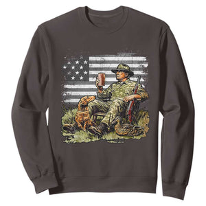 Trump Hunting Sweatshirt American Flag Beer Drinking Chillin TS09 Dark Chocolate Print Your Wear