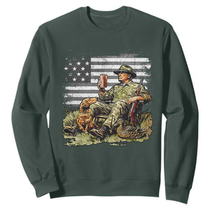 Trump Hunting Sweatshirt American Flag Beer Drinking Chillin TS09 Dark Forest Green Print Your Wear