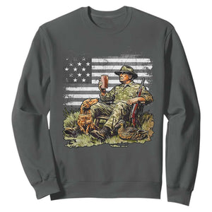 Trump Hunting Sweatshirt American Flag Beer Drinking Chillin TS09 Dark Heather Print Your Wear