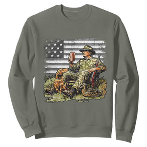 Trump Hunting Sweatshirt American Flag Beer Drinking Chillin TS09 Military Green Print Your Wear