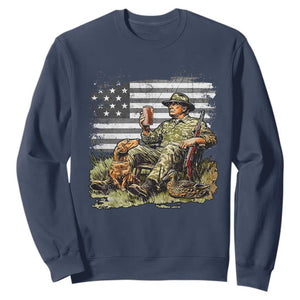 Trump Hunting Sweatshirt American Flag Beer Drinking Chillin TS09 Navy Print Your Wear