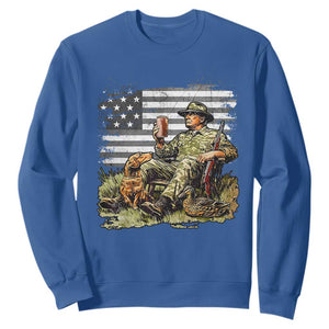 Trump Hunting Sweatshirt American Flag Beer Drinking Chillin TS09 Royal Blue Print Your Wear