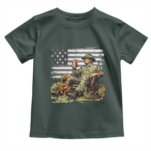 Trump Hunting Toddler T Shirt American Flag Beer Drinking Chillin TS09 Dark Forest Green Print Your Wear