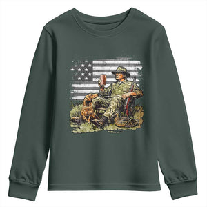 Trump Hunting Youth Sweatshirt American Flag Beer Drinking Chillin TS09 Dark Forest Green Print Your Wear