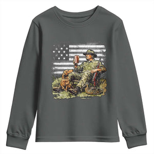 Trump Hunting Youth Sweatshirt American Flag Beer Drinking Chillin TS09 Dark Heather Print Your Wear