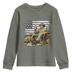 Trump Hunting Youth Sweatshirt American Flag Beer Drinking Chillin TS09 Military Green Print Your Wear