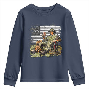 Trump Hunting Youth Sweatshirt American Flag Beer Drinking Chillin TS09 Navy Print Your Wear