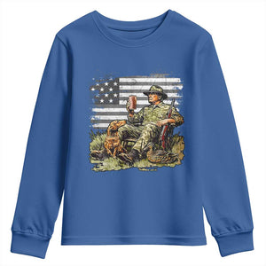 Trump Hunting Youth Sweatshirt American Flag Beer Drinking Chillin TS09 Royal Blue Print Your Wear