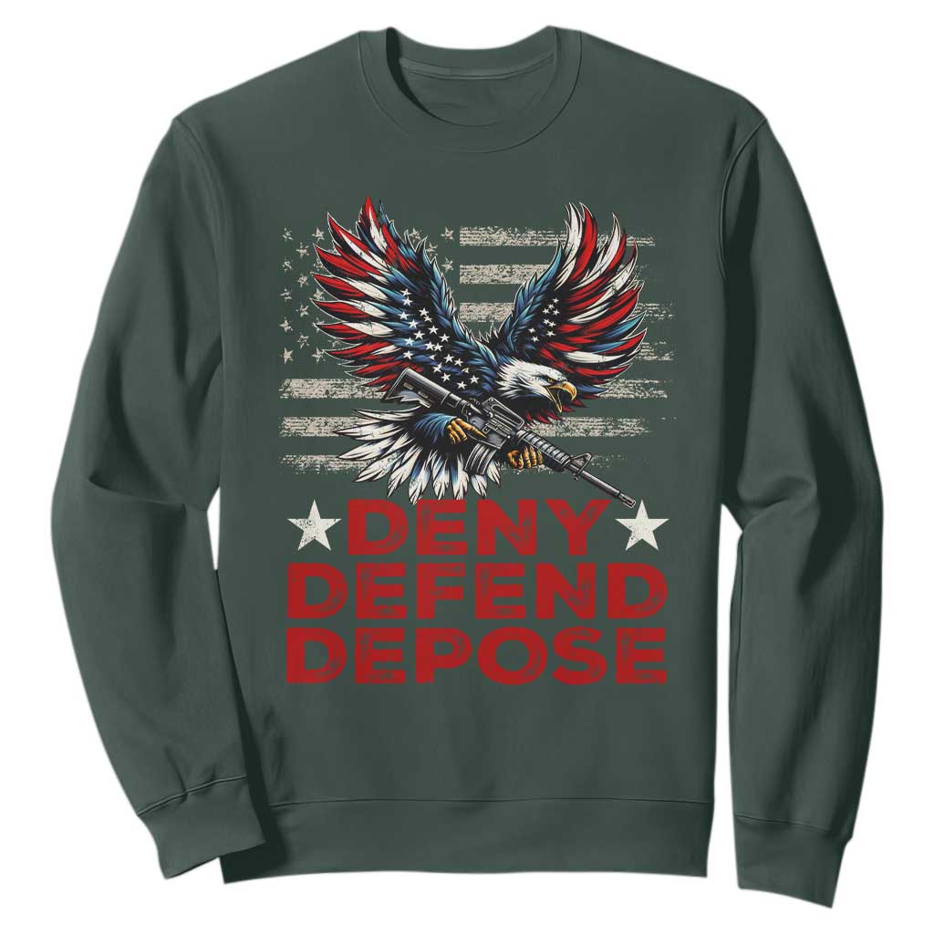 Deny Defend Depose Sweatshirt Eagle American Flag TS09 Dark Forest Green Print Your Wear