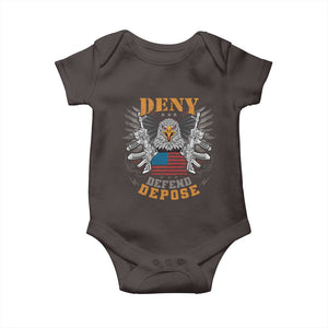 Deny Defend Depose Baby Onesie American Eagle Gun TS09 Dark Chocolate Print Your Wear