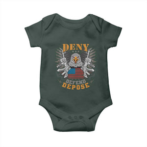 Deny Defend Depose Baby Onesie American Eagle Gun TS09 Dark Forest Green Print Your Wear