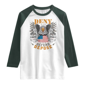 Deny Defend Depose Raglan Shirt American Eagle Gun TS09 White Dark Forest Green Print Your Wear