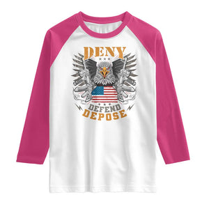 Deny Defend Depose Raglan Shirt American Eagle Gun TS09 White Heliconia Print Your Wear