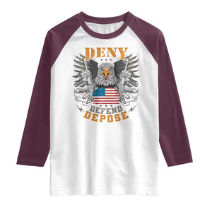 Deny Defend Depose Raglan Shirt American Eagle Gun TS09 White Maroon Print Your Wear