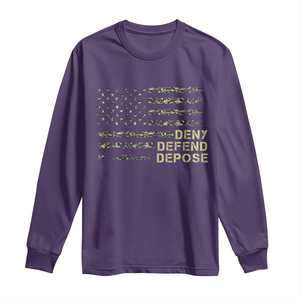 Deny Defend Depose Long Sleeve Shirt Camo American Flag TS09 Purple Print Your Wear