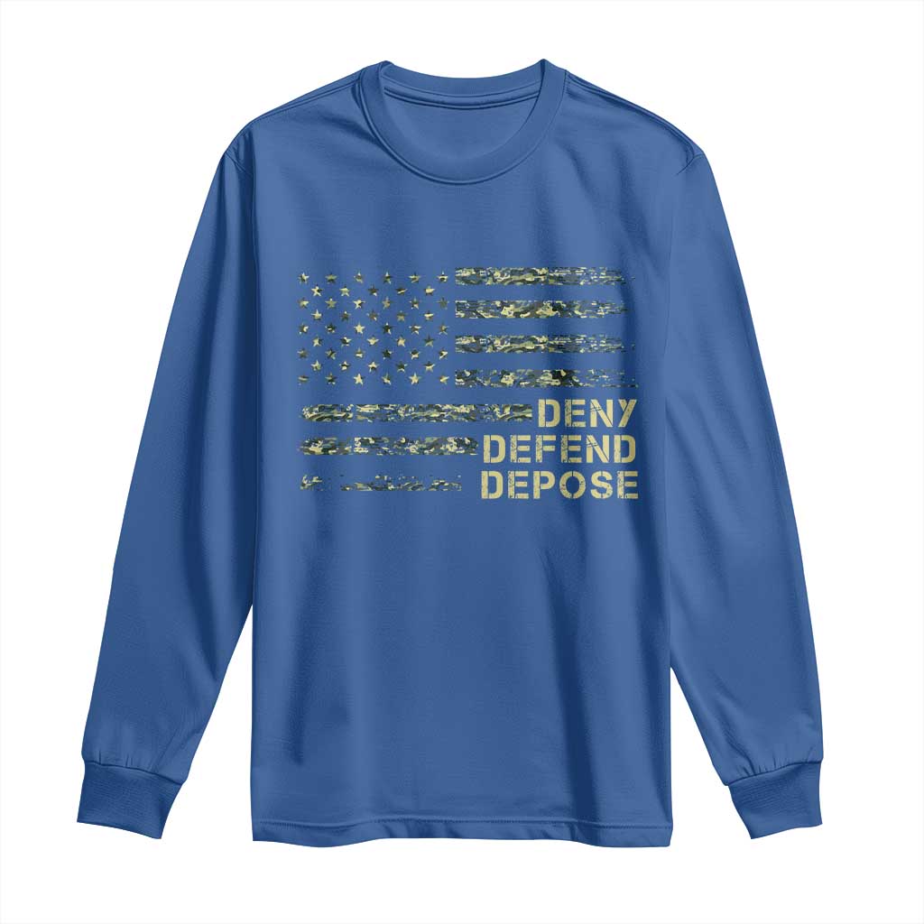 Deny Defend Depose Long Sleeve Shirt Camo American Flag TS09 Royal Blue Print Your Wear