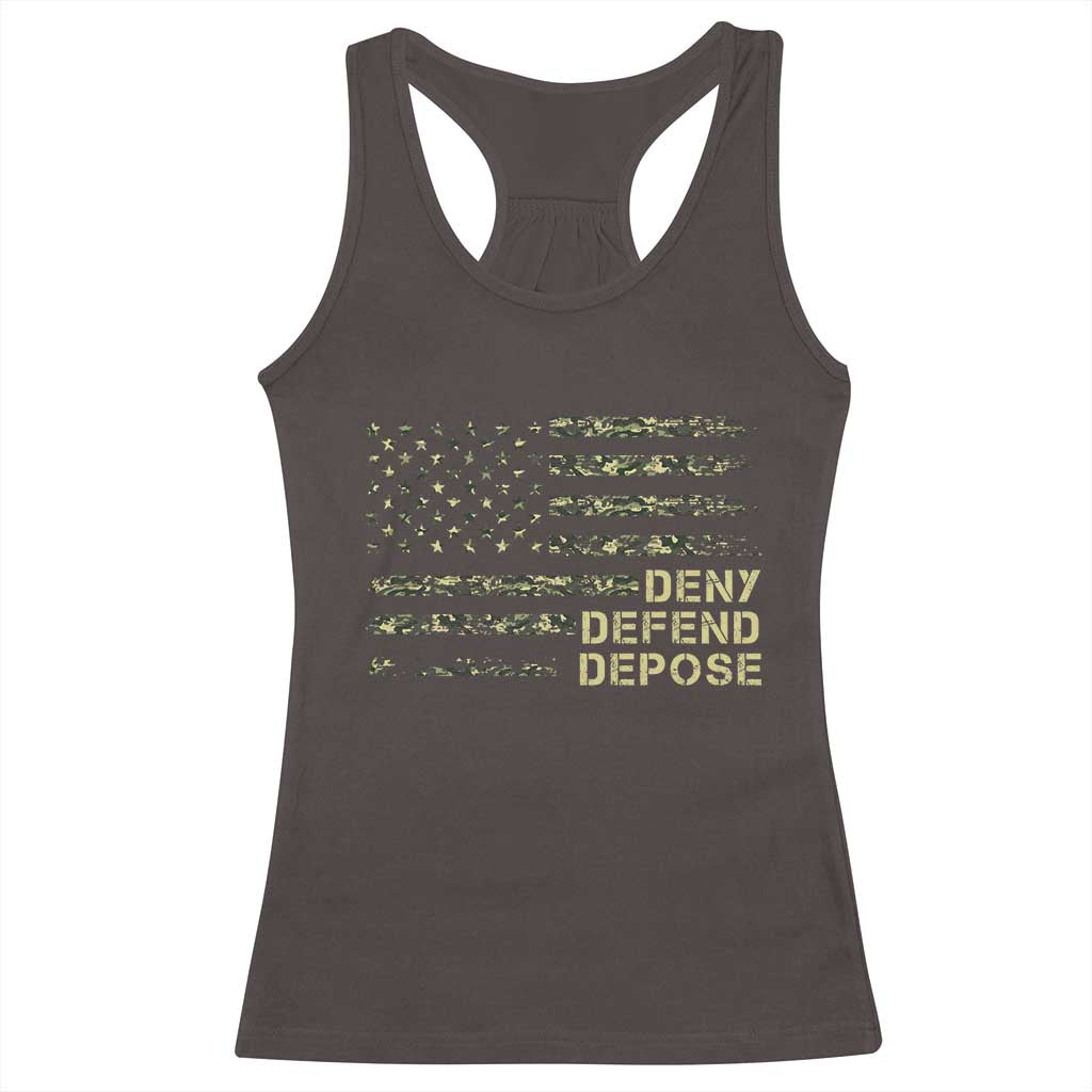 Deny Defend Depose Racerback Tank Top Camo American Flag TS09 Dark Chocolate Print Your Wear