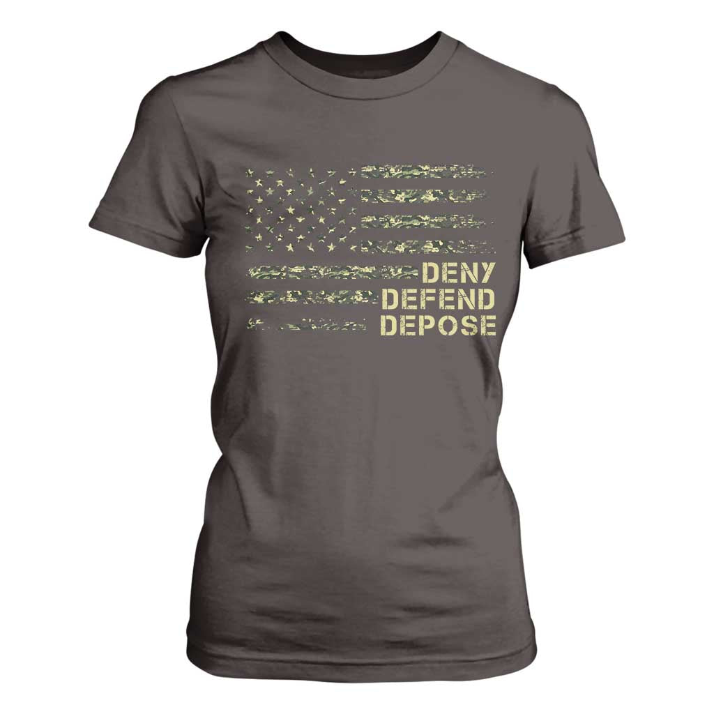 Deny Defend Depose T Shirt For Women Camo American Flag TS09 Dark Chocolate Print Your Wear