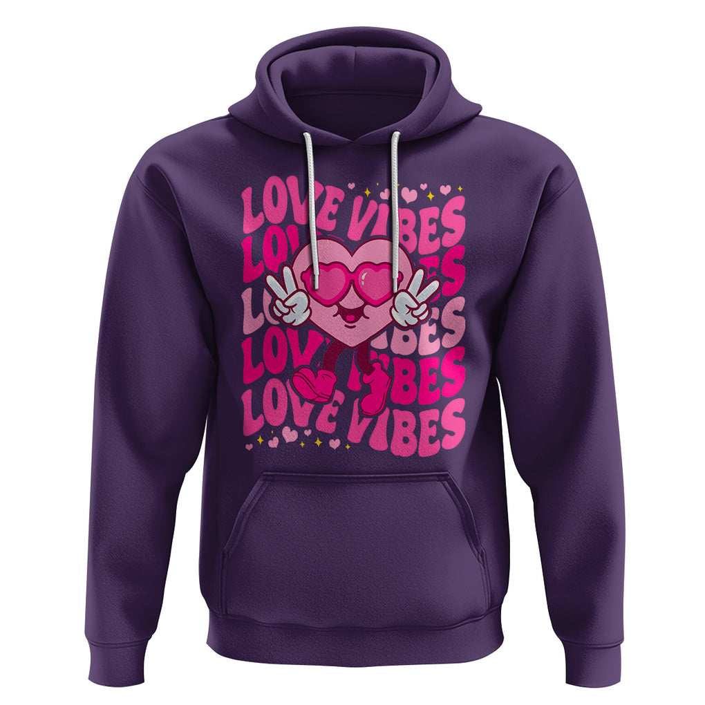 Valentine's Day Hoodie Retro Groovy Love Vibes Heart Eyes TS09 Purple Printyourwear