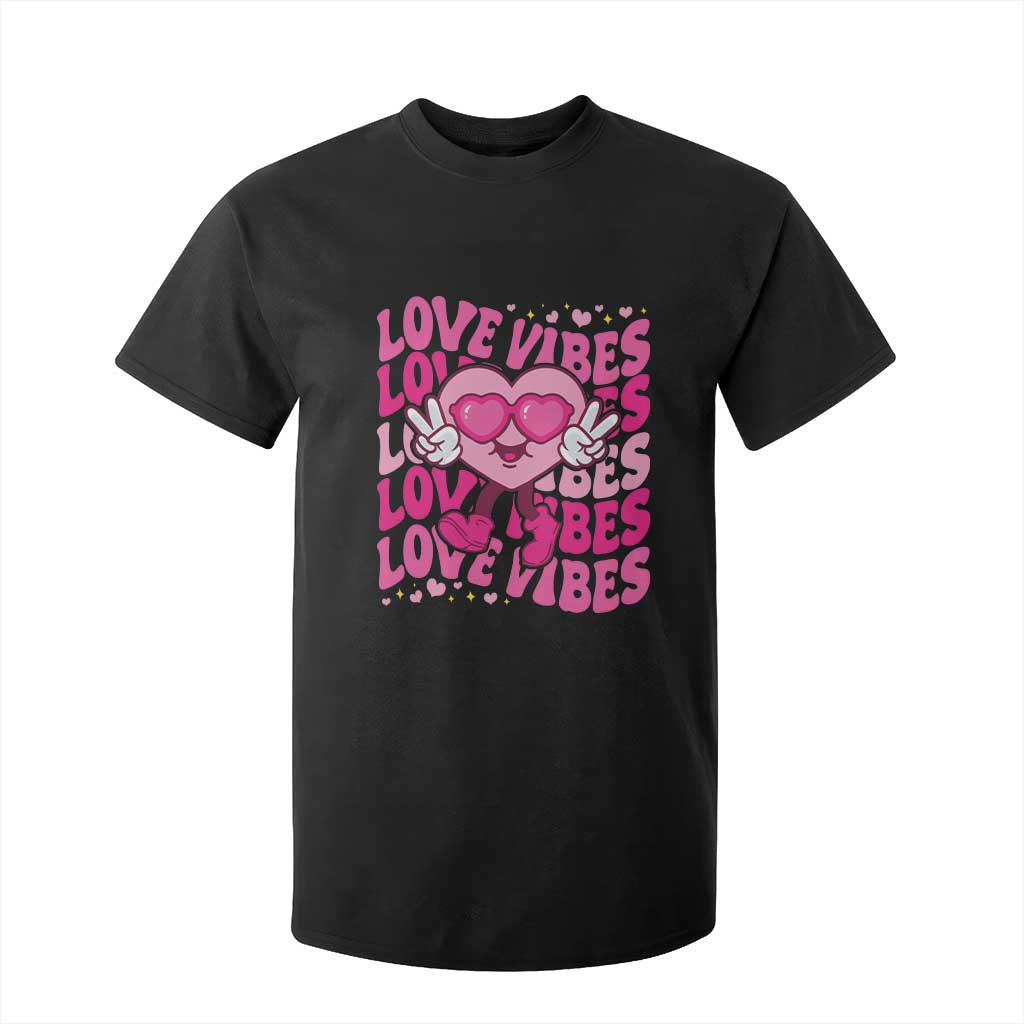 Valentine's Day T Shirt For Kid Retro Groovy Love Vibes Heart Eyes TS09 Black Print Your Wear