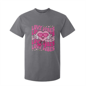 Valentine's Day T Shirt For Kid Retro Groovy Love Vibes Heart Eyes TS09 Charcoal Print Your Wear