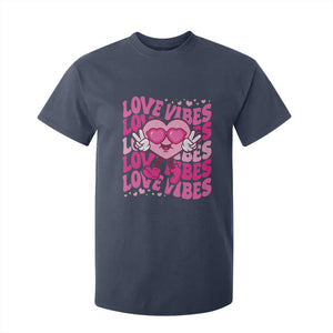 Valentine's Day T Shirt For Kid Retro Groovy Love Vibes Heart Eyes TS09 Navy Print Your Wear