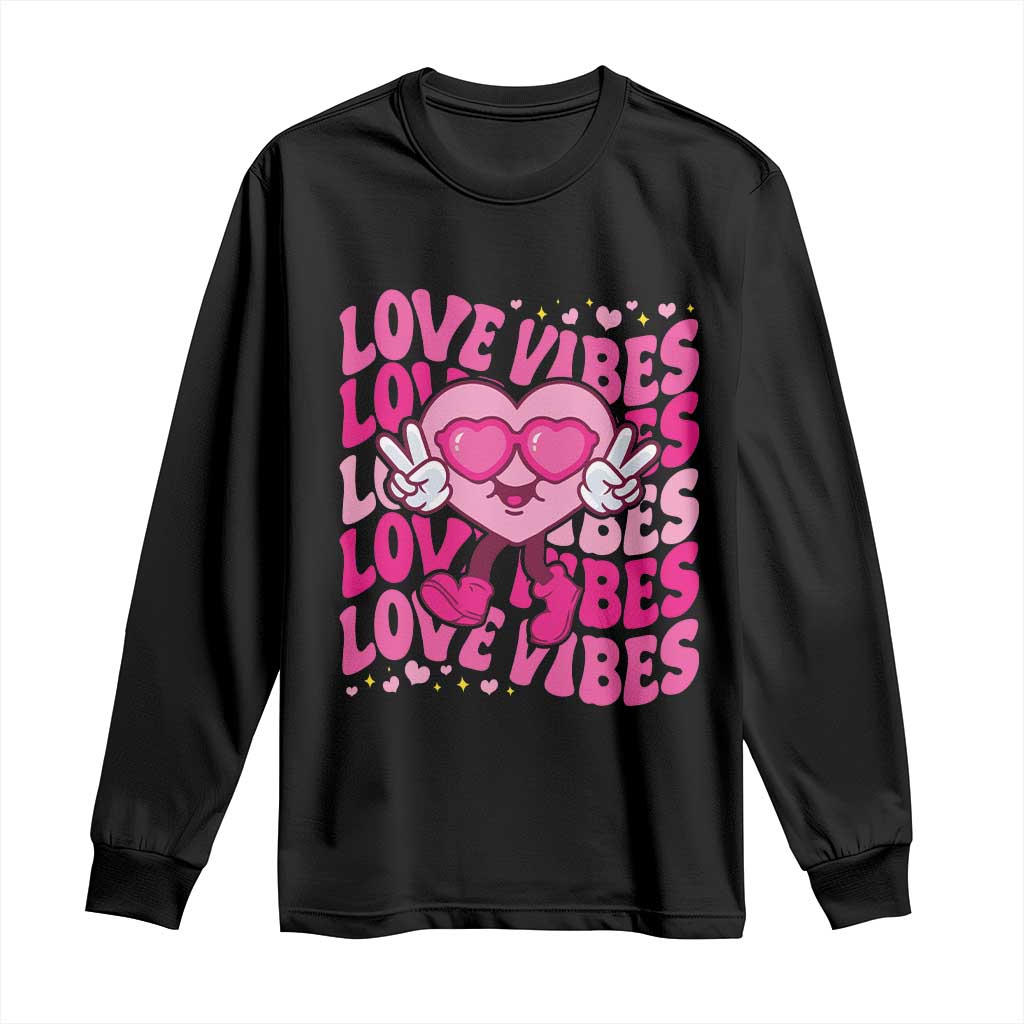 Valentine's Day Long Sleeve Shirt Retro Groovy Love Vibes Heart Eyes TS09 Black Print Your Wear