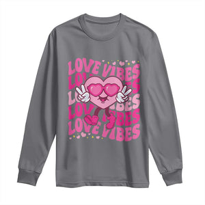 Valentine's Day Long Sleeve Shirt Retro Groovy Love Vibes Heart Eyes TS09 Charcoal Print Your Wear