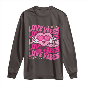 Valentine's Day Long Sleeve Shirt Retro Groovy Love Vibes Heart Eyes TS09 Dark Chocolate Print Your Wear