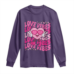 Valentine's Day Long Sleeve Shirt Retro Groovy Love Vibes Heart Eyes TS09 Purple Print Your Wear