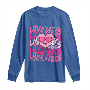 Valentine's Day Long Sleeve Shirt Retro Groovy Love Vibes Heart Eyes TS09 Royal Blue Print Your Wear