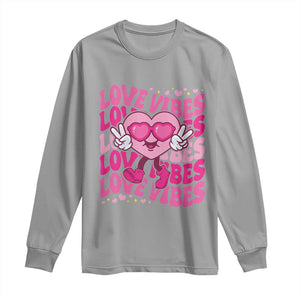 Valentine's Day Long Sleeve Shirt Retro Groovy Love Vibes Heart Eyes TS09 Sport Gray Print Your Wear