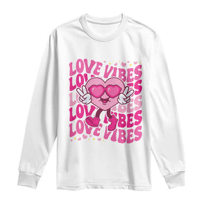 Valentine's Day Long Sleeve Shirt Retro Groovy Love Vibes Heart Eyes TS09 White Print Your Wear