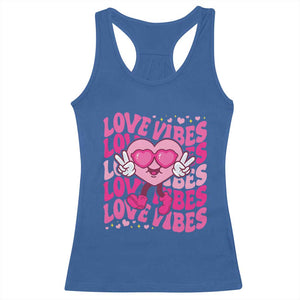 Valentine's Day Racerback Tank Top Retro Groovy Love Vibes Heart Eyes TS09 Royal Blue Print Your Wear