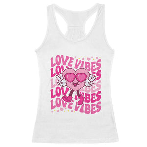 Valentine's Day Racerback Tank Top Retro Groovy Love Vibes Heart Eyes TS09 White Print Your Wear