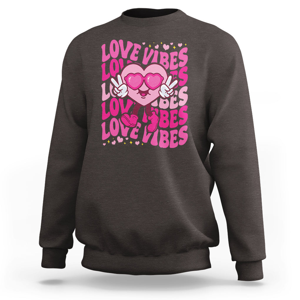 Valentine's Day Sweatshirt Retro Groovy Love Vibes Heart Eyes TS09 Dark Chocolate Printyourwear