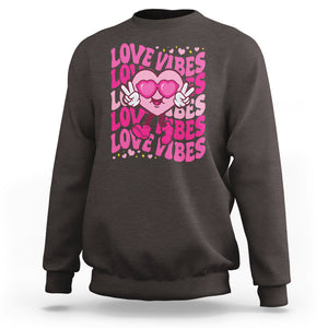 Valentine's Day Sweatshirt Retro Groovy Love Vibes Heart Eyes TS09 Dark Chocolate Printyourwear