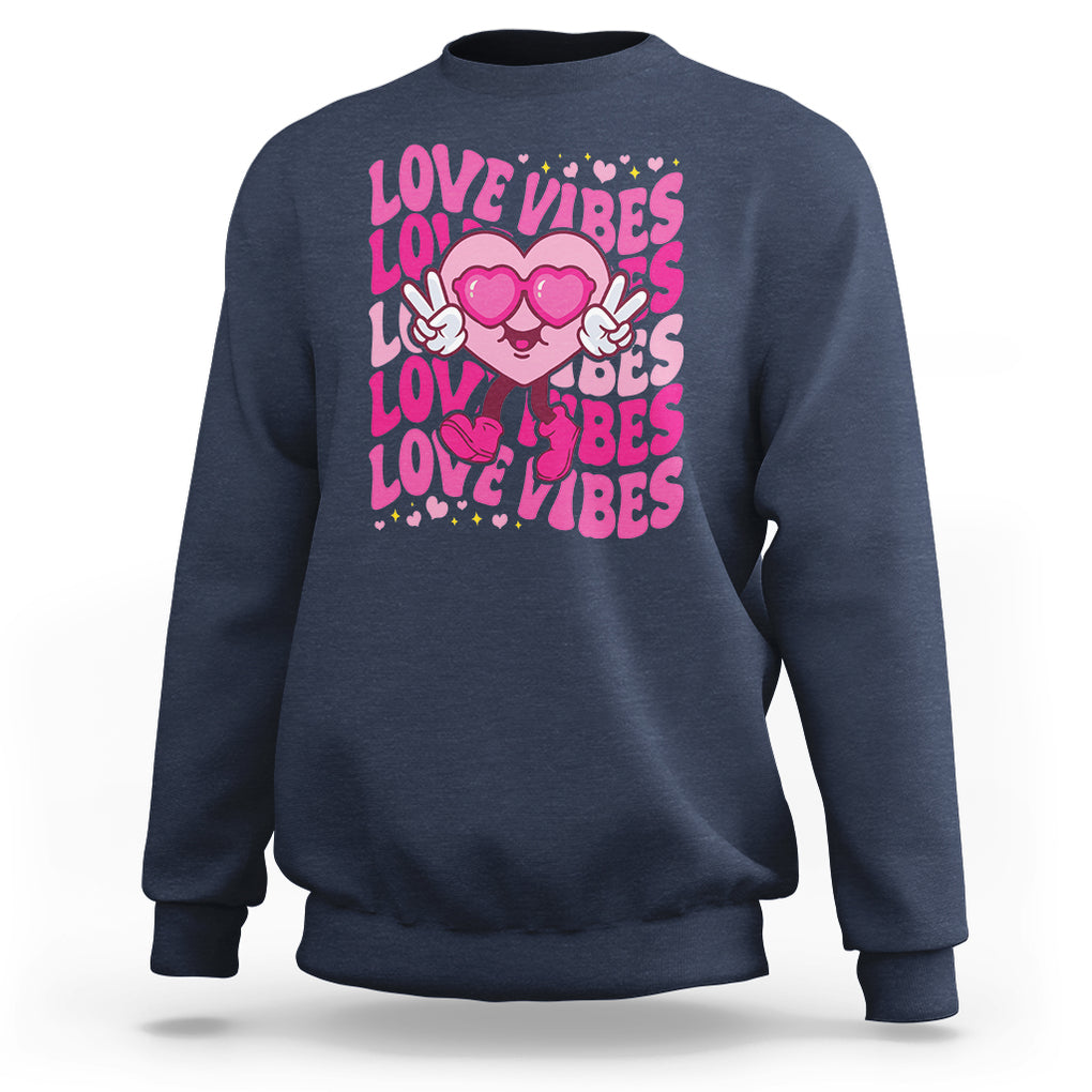 Valentine's Day Sweatshirt Retro Groovy Love Vibes Heart Eyes TS09 Navy Printyourwear