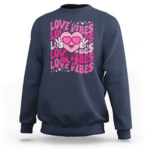 Valentine's Day Sweatshirt Retro Groovy Love Vibes Heart Eyes TS09 Navy Printyourwear