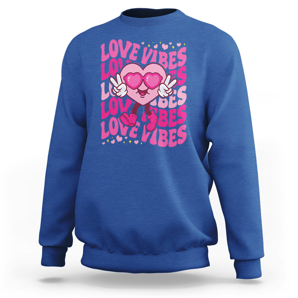 Valentine's Day Sweatshirt Retro Groovy Love Vibes Heart Eyes TS09 Royal Blue Printyourwear