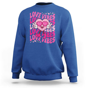 Valentine's Day Sweatshirt Retro Groovy Love Vibes Heart Eyes TS09 Royal Blue Printyourwear