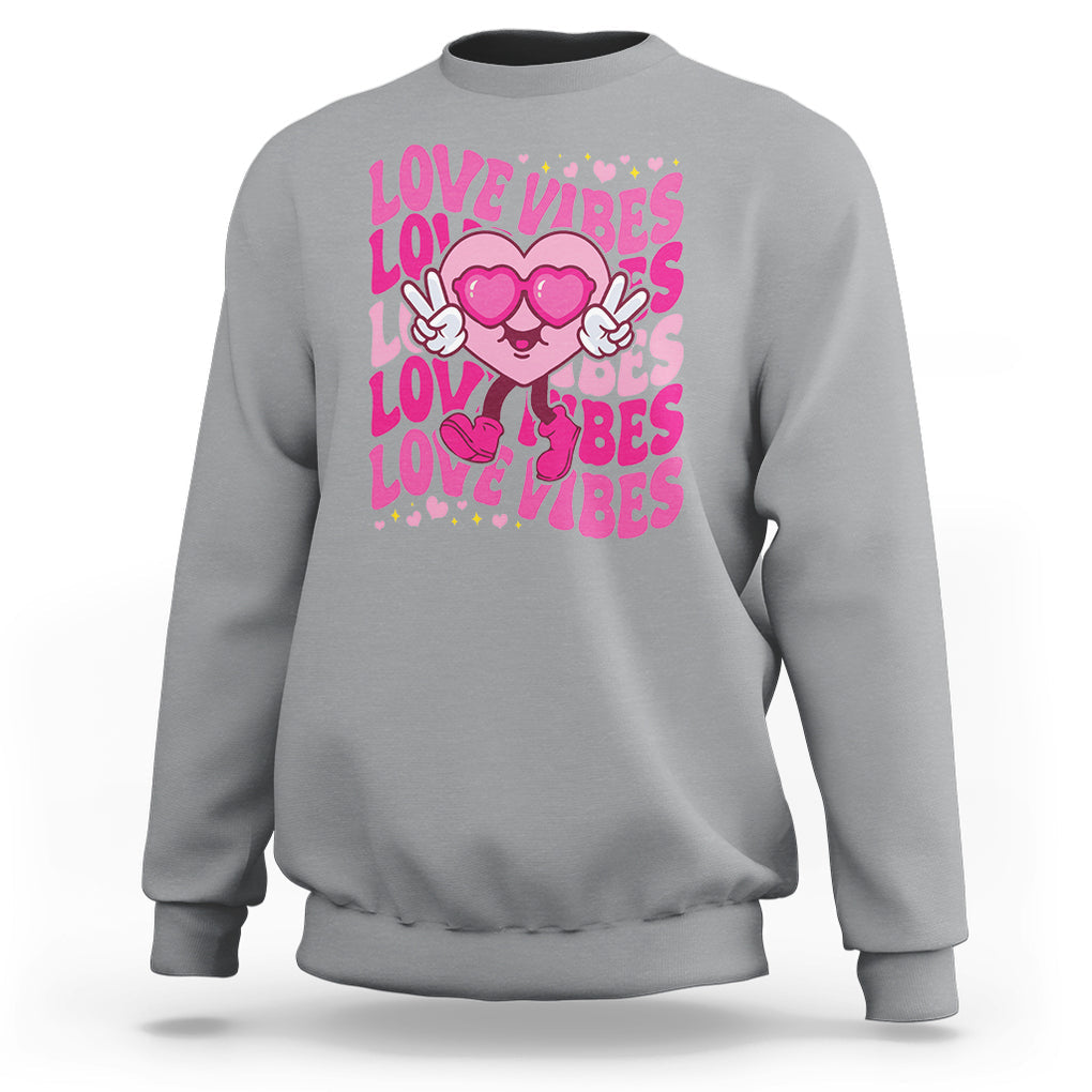 Valentine's Day Sweatshirt Retro Groovy Love Vibes Heart Eyes TS09 Sport Gray Printyourwear