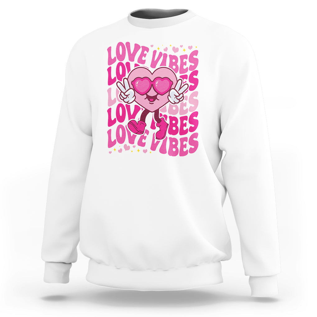 Valentine's Day Sweatshirt Retro Groovy Love Vibes Heart Eyes TS09 White Printyourwear