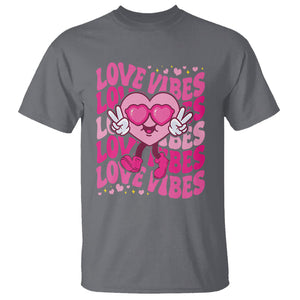 Valentine's Day T Shirt Retro Groovy Love Vibes Heart Eyes TS09 Charcoal Printyourwear