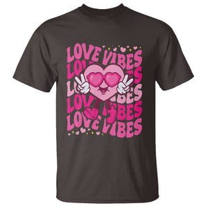 Valentine's Day T Shirt Retro Groovy Love Vibes Heart Eyes TS09 Dark Chocolate Printyourwear